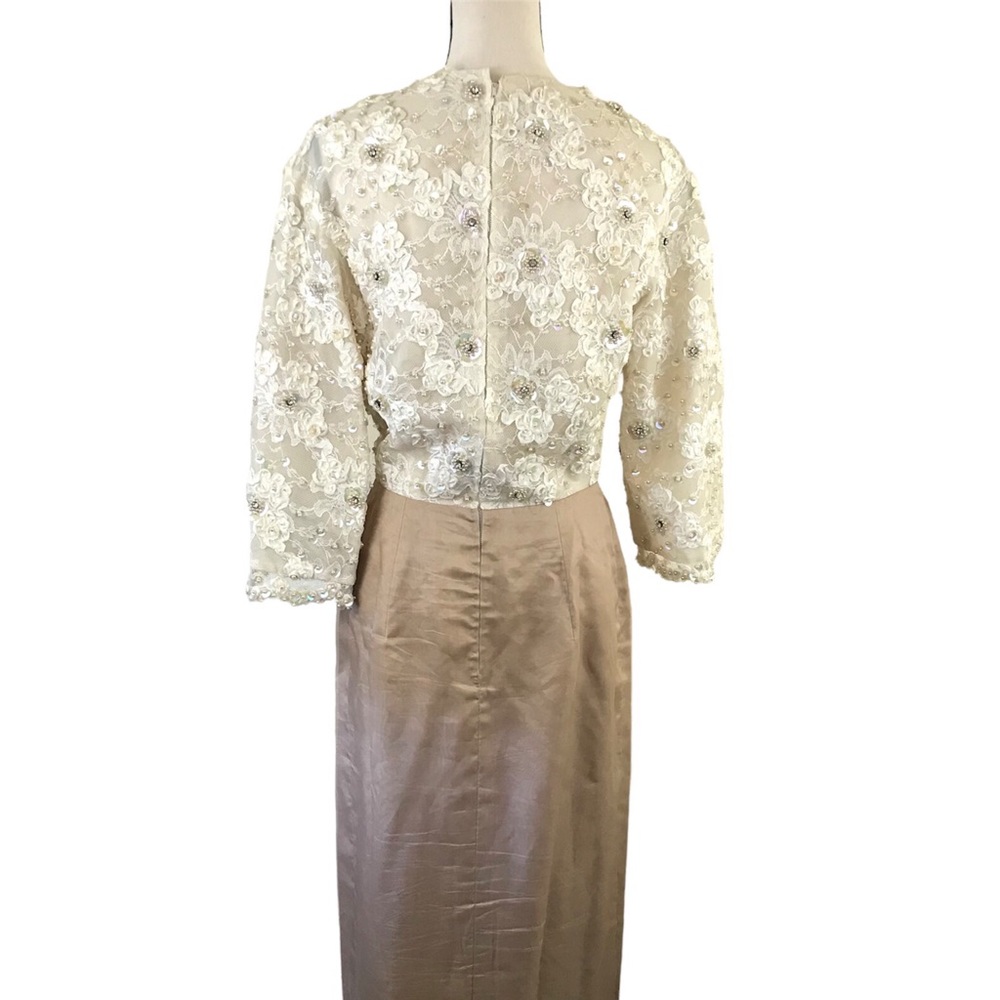 SOLD Vintage 60s Hall Ludlow Gown Sequins Lace Organza Cream Beige Wedding Dress - Picture 2 of 16